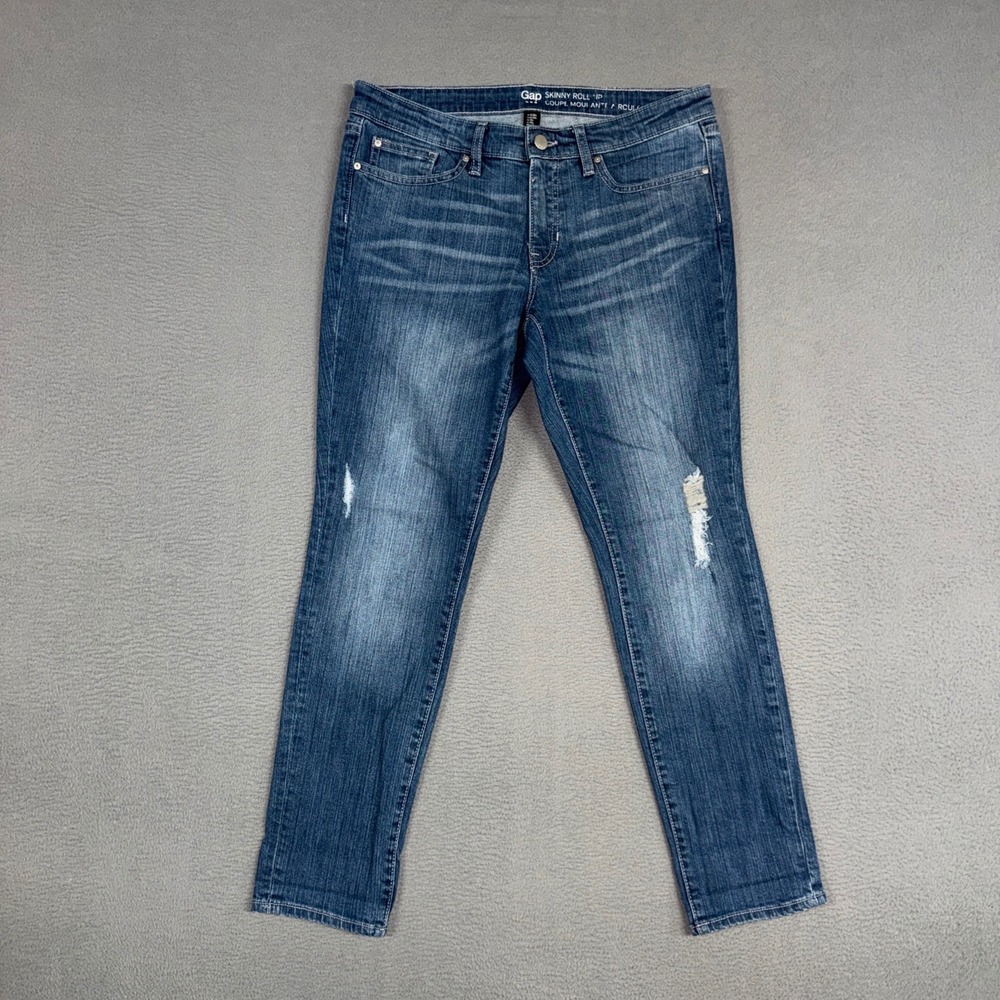 Gap Jeans Womens 6 Blue Skinny Roll Up Stretch Distressed Denim Cotton Preppy
